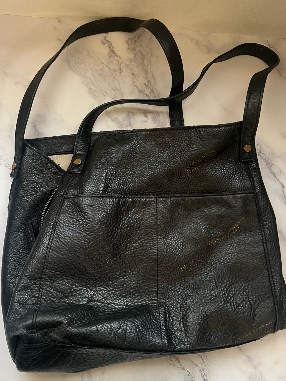 American Leather Co. Classic Black Leather shoulder Tote Bag